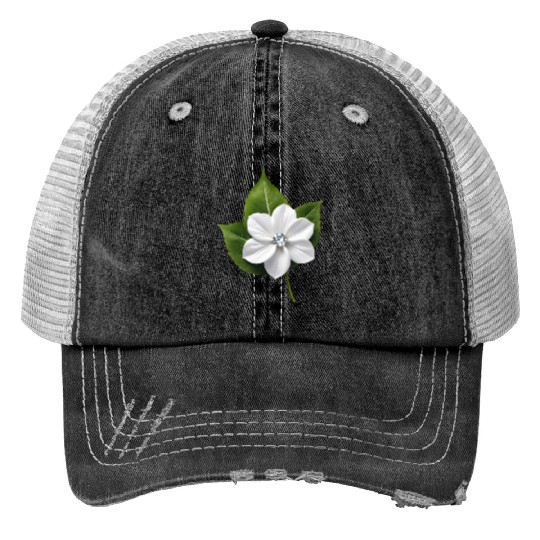 Jewel-Adorned Blossom Print Trucker Hats