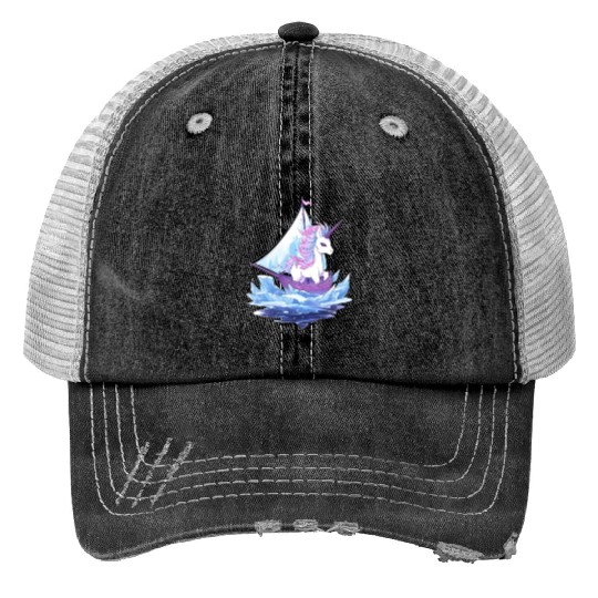 Ice Sailing Unicorn Ice Sailor Ice Boating Print Trucker Hats