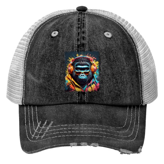 gorilla monkey animal art I cool cute gorilla Print Trucker Hats