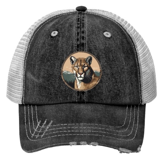 Mountain Lion Cougar Print Trucker Hats