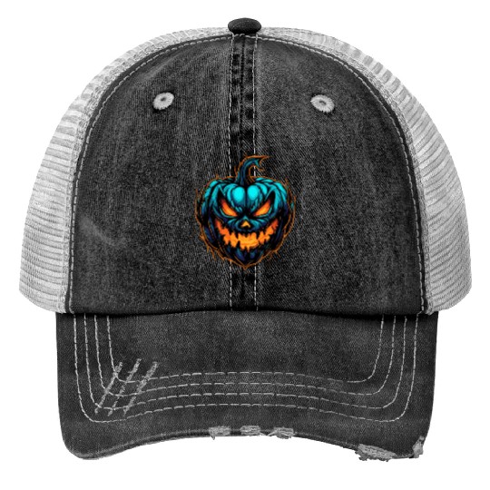 Spooky Colorful Halloween Pumpkin Print Trucker Hats