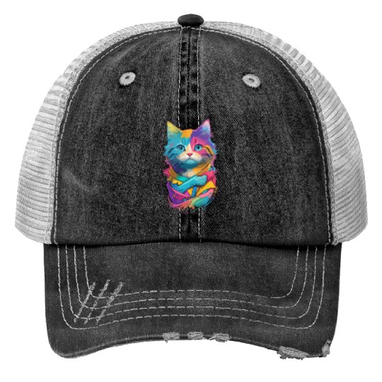 Colorful Cute cat for cat Lovers Print Trucker Hats