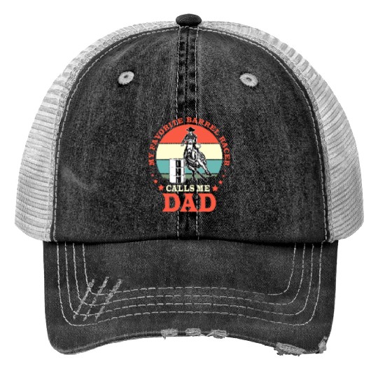 Retro Horse Riding Fathers Day Barrel Racing Dad Print Trucker Hats