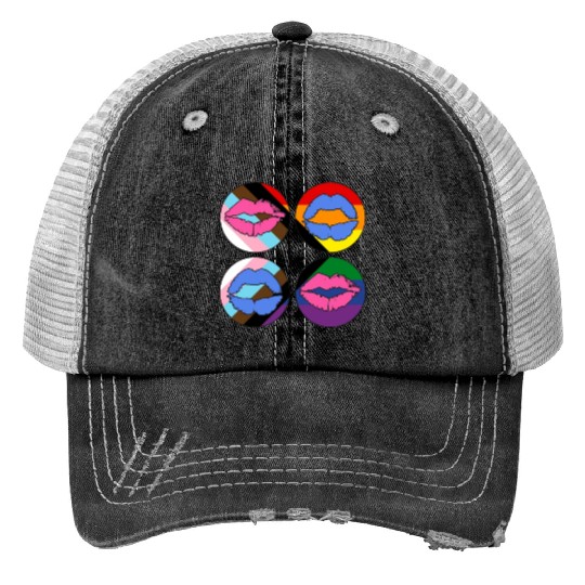 LGBTQ Gay Rainbow Progress Pride Flag Lips Print Trucker Hats