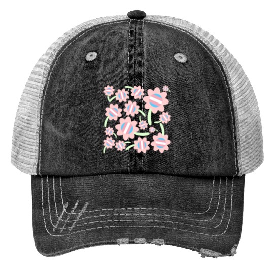 Transgender Pride Flag Flower Pattern Print Trucker Hats
