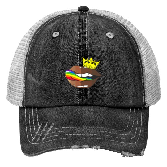 LGBTQ Rainbow Black Pride Crown Melanin Lips Print Trucker Hats