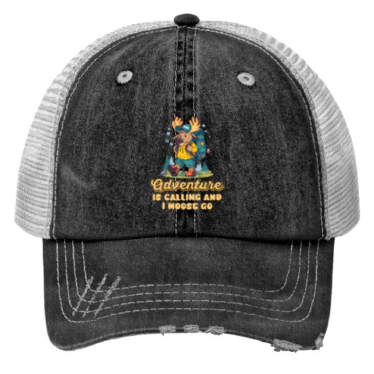 Adventure Is Calling Youth Cute Moose Print Trucker Hats