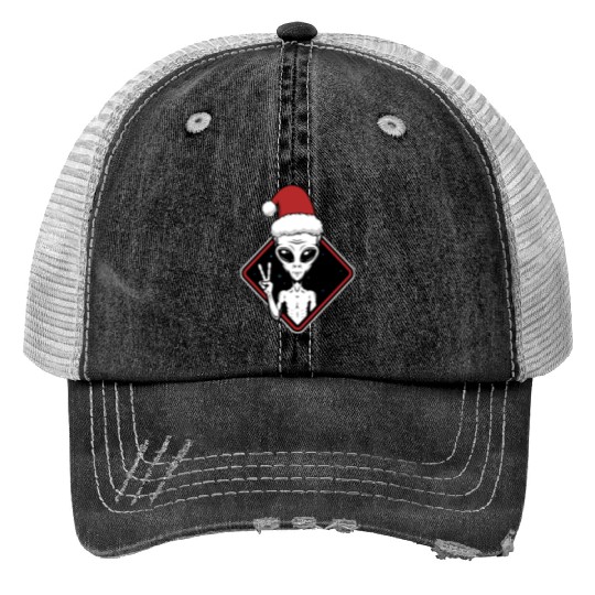 Alien Christmas Peace Print Trucker Hats