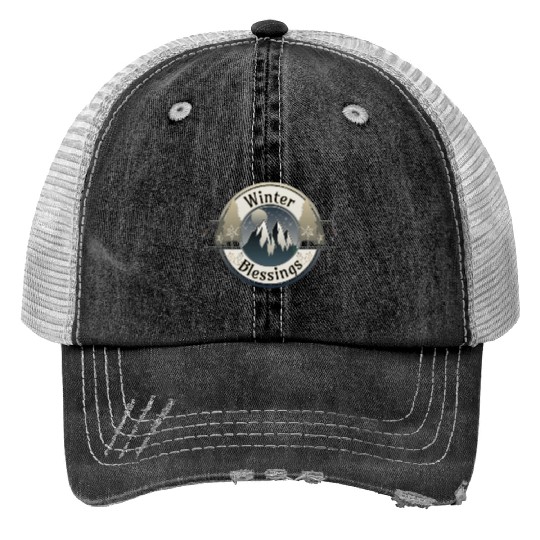 Winter Blessings Mountains and Star Light Badge Print Trucker Hats