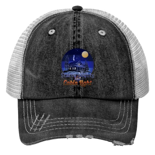 Starry Nights and Cabin Light Retro Sunset Print Trucker Hats