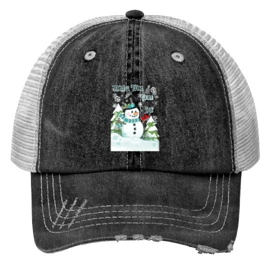 Funny Cranky Snowman Print Trucker Hats