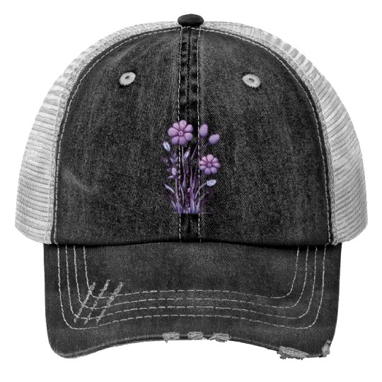 Lavender Majesty: A Tapestry of Orchids and Lilacs Print Trucker Hats