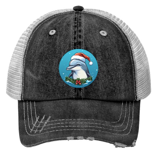 Dolphin Christmas Print Trucker Hats