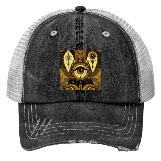 Abstract New Age 1920s Steampunk Design Print Trucker Hats
