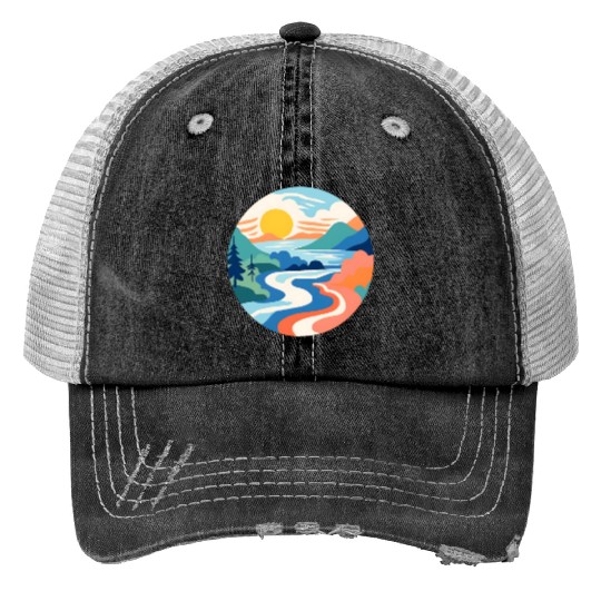 Modern Landscape River Design Print Trucker Hats