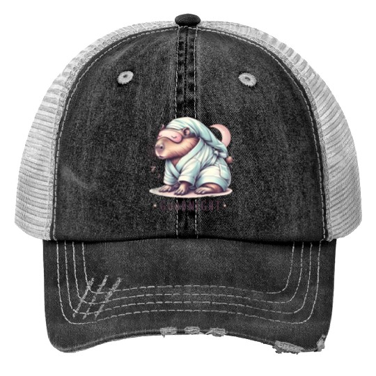 Sleepy Capybara in Comfy Pajamas Print Trucker Hats