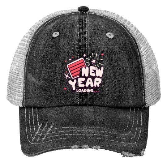 NYE New Year Loading Cheers To Festive New Year's Print Trucker Hats