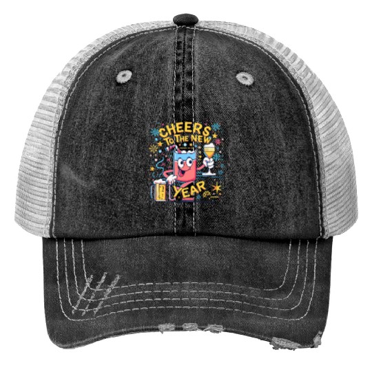 NYE Cheers To The New Year Happy Winter Holiday Print Trucker Hats