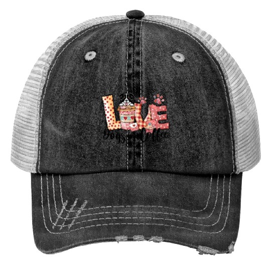 Border Collie Dog Coffee Lover Valentines Day Print Trucker Hats