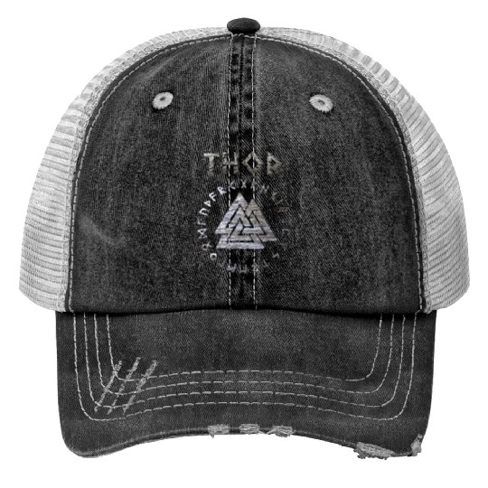 Thor Mjolnir Valknut Vikings Runes Print Trucker Hats
