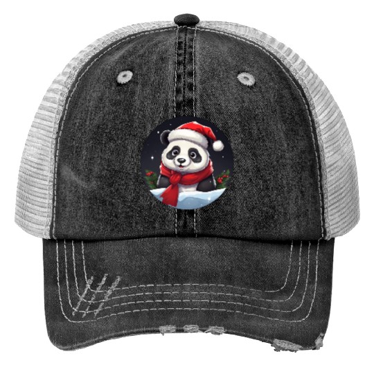 Panda Christmas Print Trucker Hats