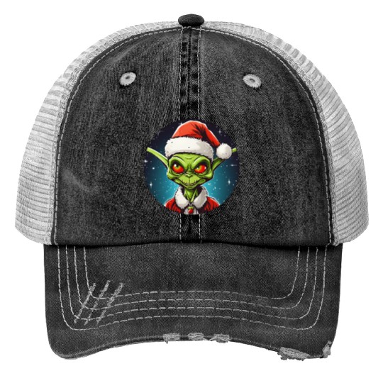 Alien Christmas Print Trucker Hats