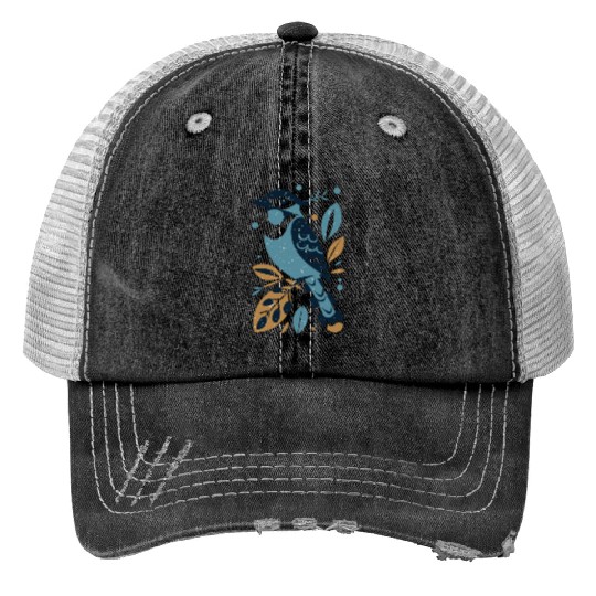 Blue Jay Bird Print Trucker Hats
