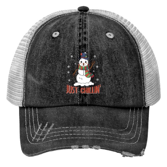 Snowmen Just Chillin' Winter Time Snow Print Trucker Hats