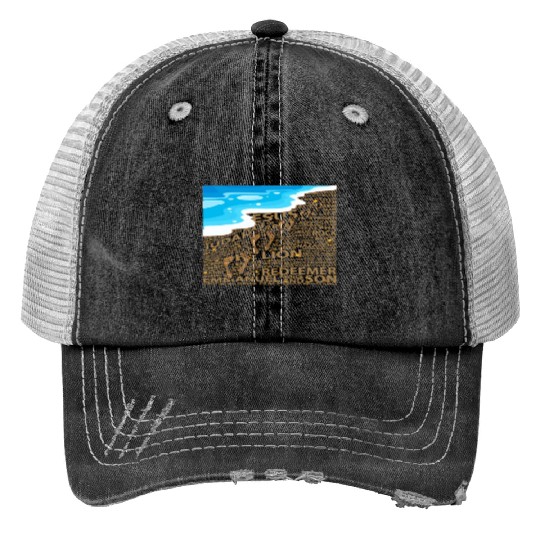 Faithful Steps in Sand Jesus Print Trucker Hats