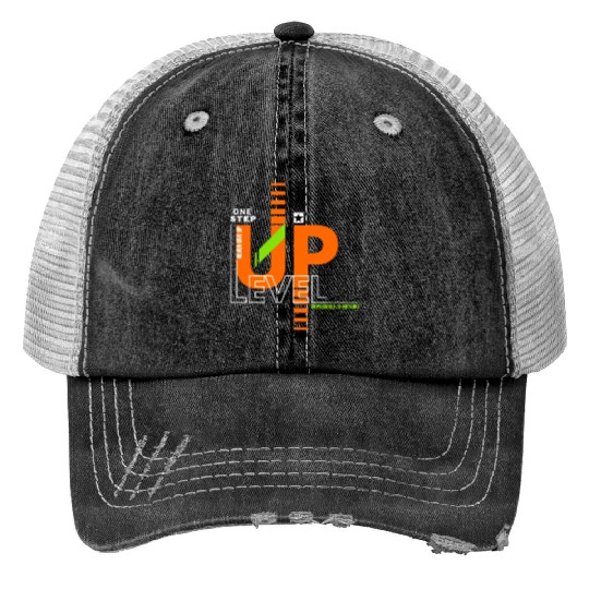 One Step Up Level Print Print Trucker Hats