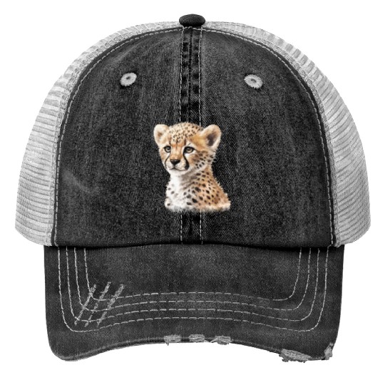 Baby Cheetah Aesthetic Watercolor Painting Print Trucker Hats