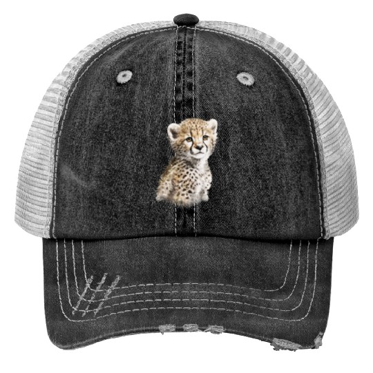 Baby Cheetah Cute Watercolor Painting Portrait Print Trucker Hats