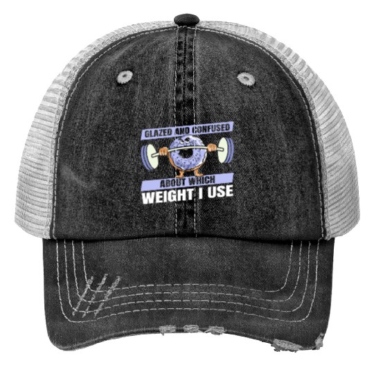 Fitness Donut Funny Donut Gym Print Trucker Hats