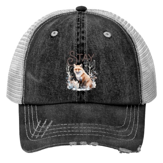 Cute Fox Stay Cozy Print Trucker Hats