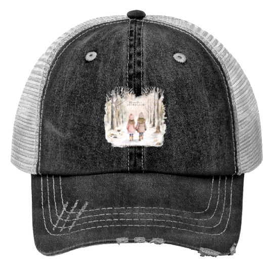 Cute Kids In Winter Wonderland Print Trucker Hats