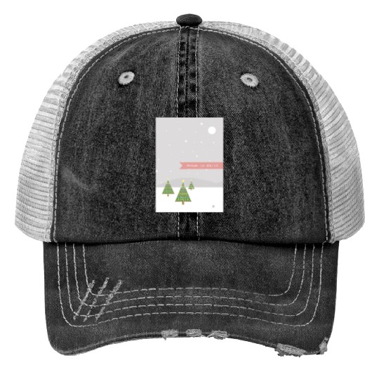 Peace On Earth Christmas Trees Falling Snow Winter Print Trucker Hats
