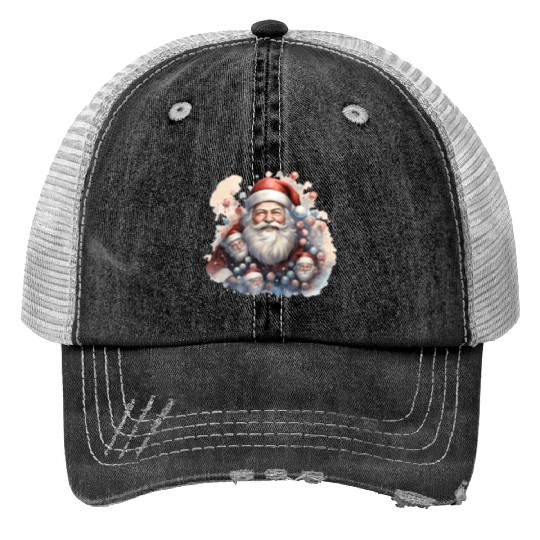 a jolly Santa Claus surround Print Trucker Hats