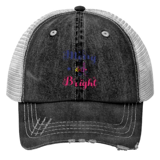 Merry and Bright Christmas Print Trucker Hats