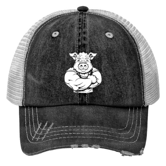 Workout Gym Pig Print Trucker Hats