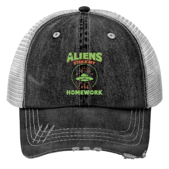 Alien, Aliens, UFO, UAP, Space Unknown Flight Print Trucker Hats