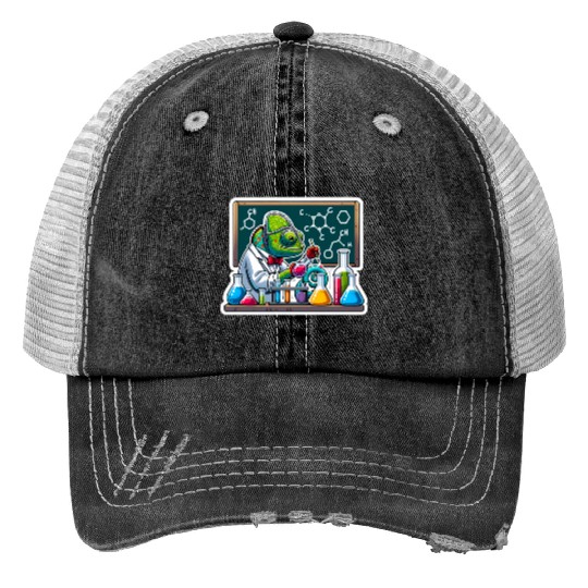 Chemical Chameleon Print Trucker Hats