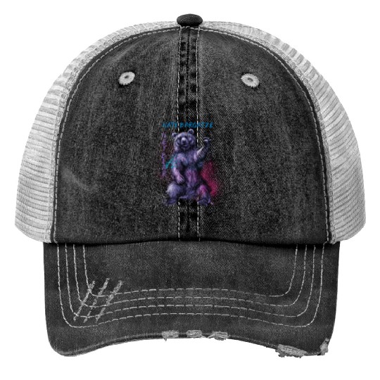Hey Bear Painting Print Trucker Hats