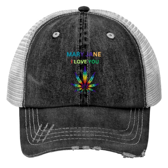 MARY JANE, Marijuana lover, Cannabis Print Trucker Hats