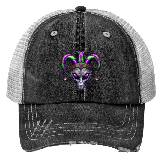 Mardi Gras alien with a fool's hat Print Trucker Hats