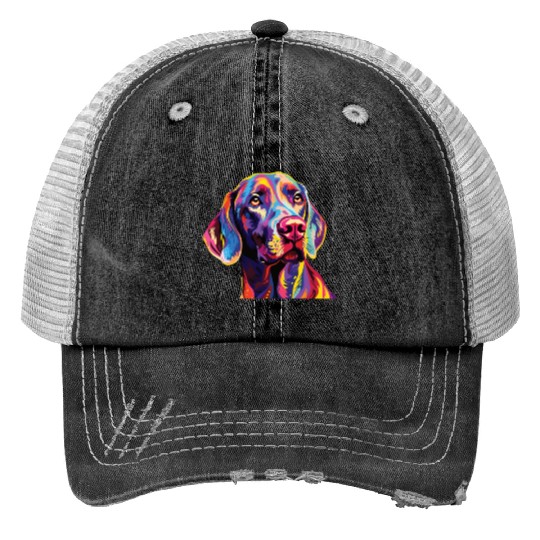 Watercolor Colorful Weimaraner Print Trucker Hats