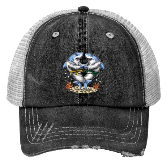 Shark Jiu-Jitsu Wrestlers Print Trucker Hats