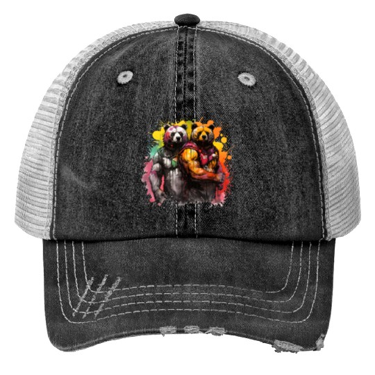 Bear Hug: 2 Big Bulky Bears, bears lovers Print Trucker Hats
