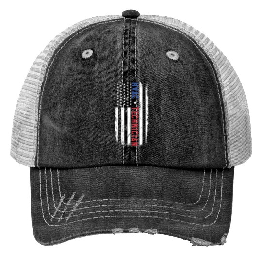 HVAC Technician US American Flag HVAC Mechanic Print Trucker Hats