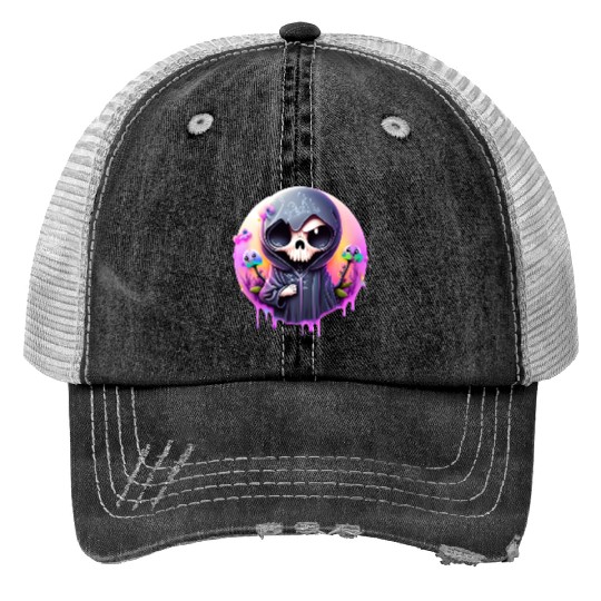 Grim Reaper Print Trucker Hats