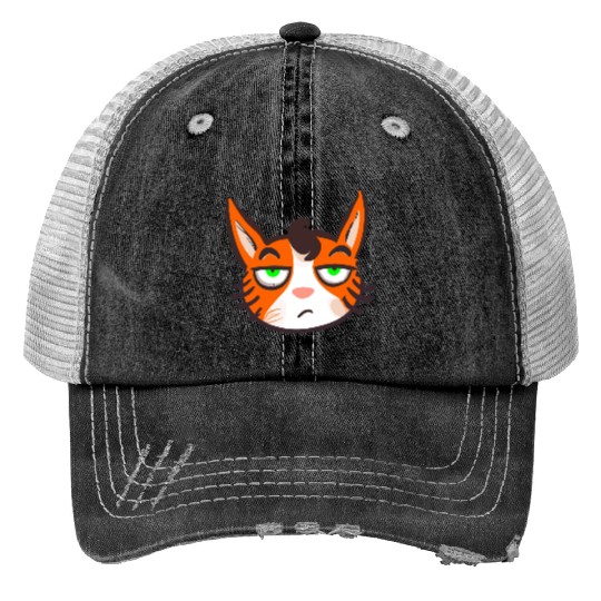 Orange Grumpy Cat Green Eyes Print Trucker Hats